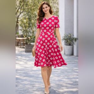 Ann Taylor Dress 4 Small Pink Floral Short Sleeves Knee Length Stretchy